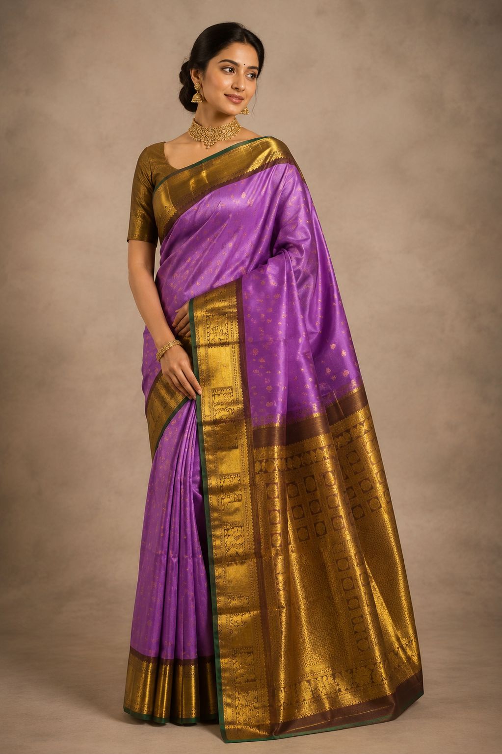 Lavender Gold Vathuvai Grand Tissue Silk Saree